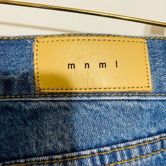 [NWOT] MNML Mens Medium Blue Red Plaid Patchwork Denim Jeans Size 36 - Picture 3 of 10